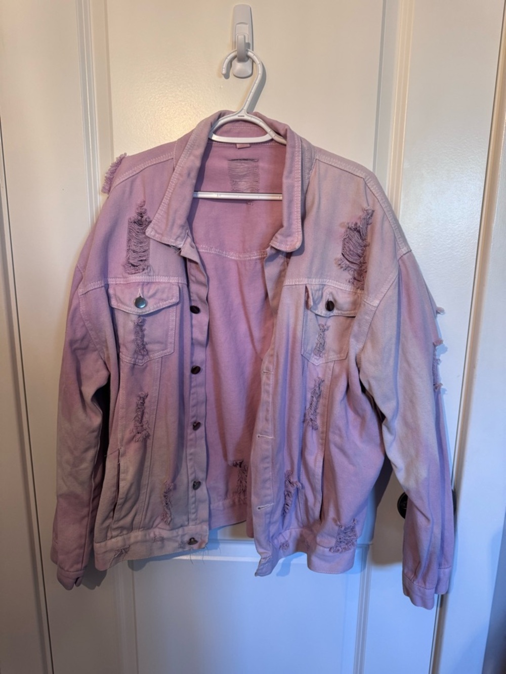 SHEIN Lavender Distressed Denim Jacket